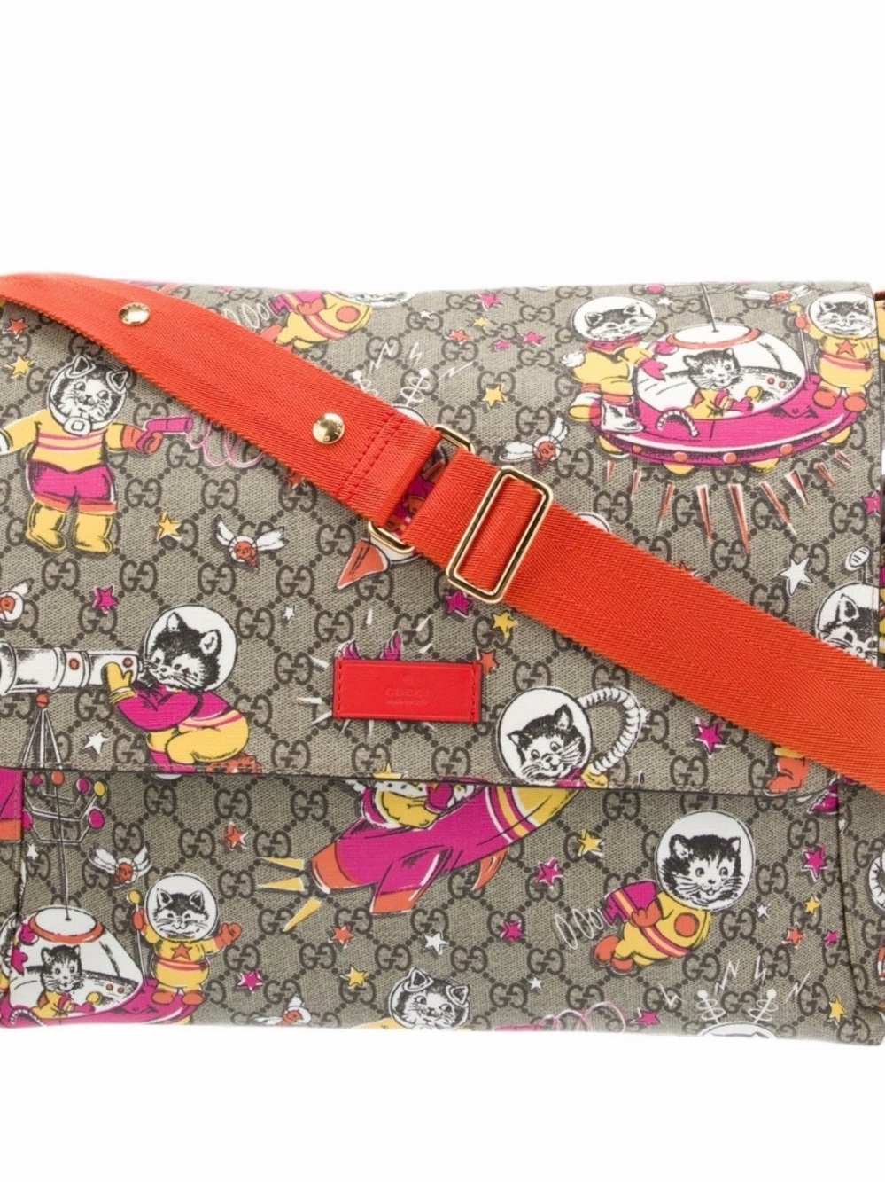 Gucci GG Supreme Cats Messenger/Diaper/Crossbody Bag Brown/Orange/Pink w/Logo